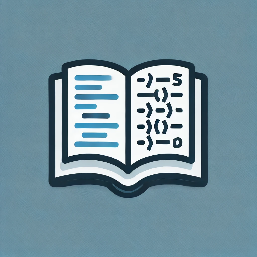 Logo do site estude.dev. A logo representa um livro com códigos referenciando à programação